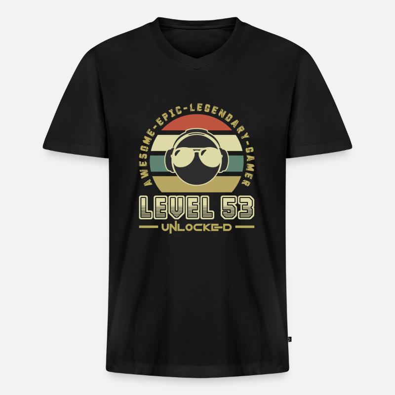 Stufe 53 - Männer Premium Bio T-Shirt mit V-Ausschnitt - Schwarz