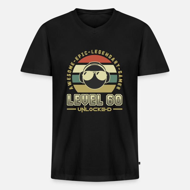 60 - Männer Premium Bio T-Shirt mit V-Ausschnitt - Schwarz