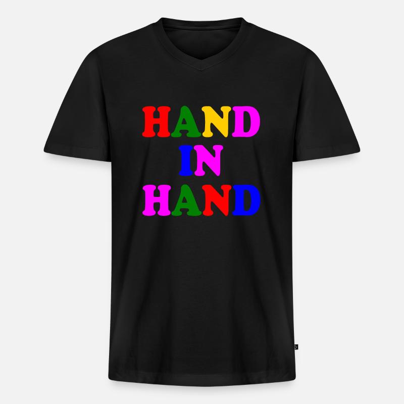 Hand in hand - Männer Premium Bio T-Shirt mit V-Ausschnitt - Schwarz