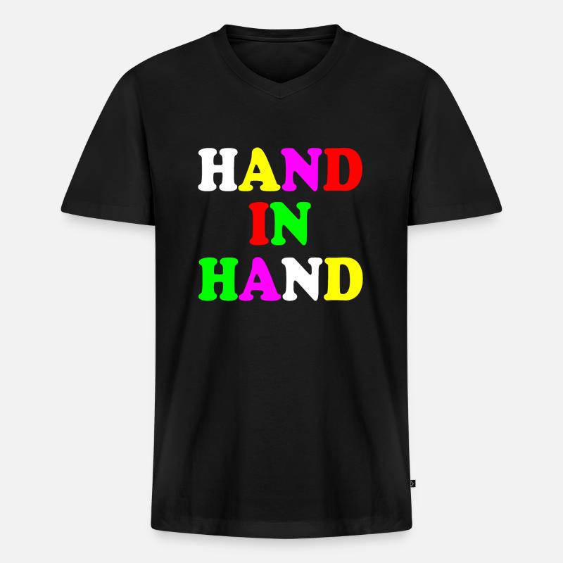 Hand in hand - Männer Premium Bio T-Shirt mit V-Ausschnitt - Schwarz