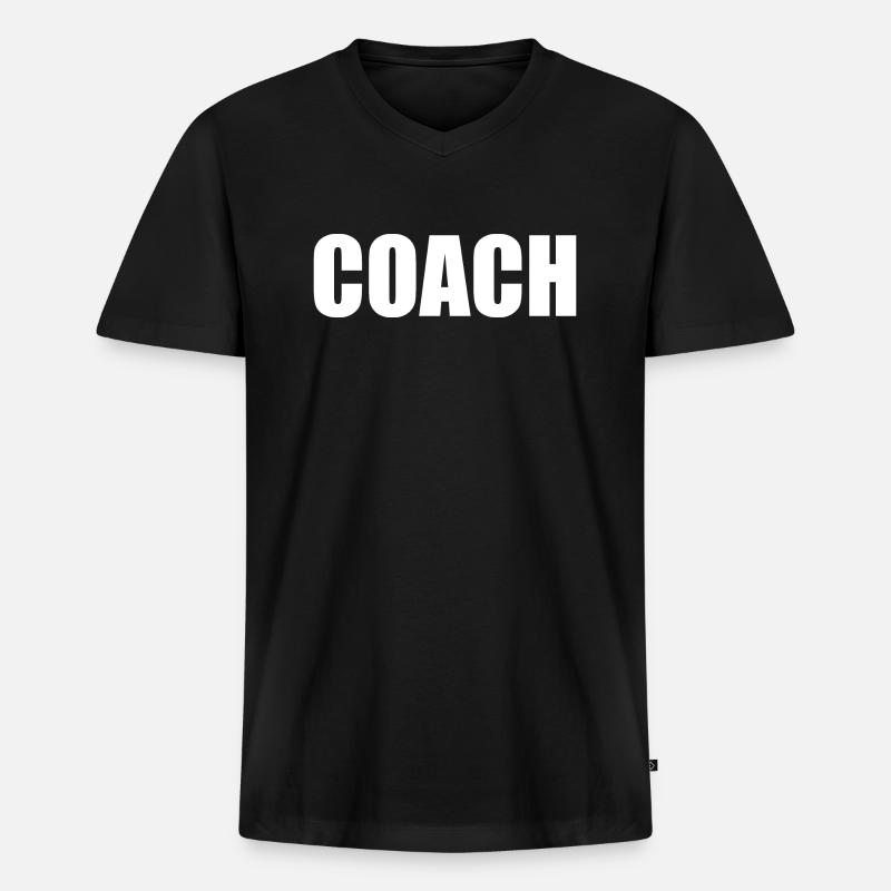 COACH - Männer Premium Bio T-Shirt mit V-Ausschnitt - Schwarz