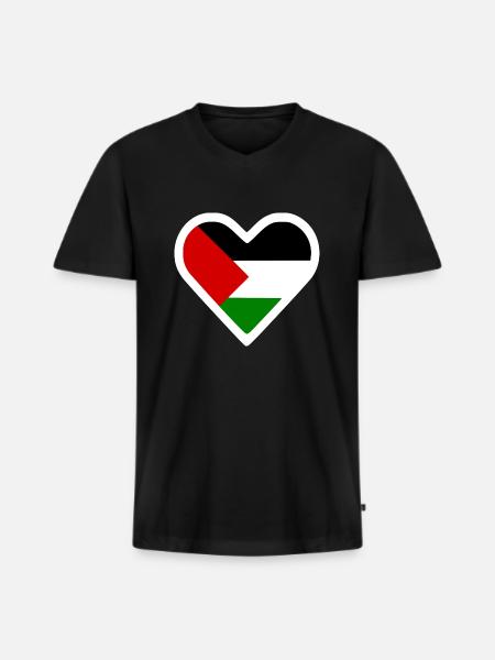 Free palestine heart - Men's Premium Organic T-shirt with V-neck - black