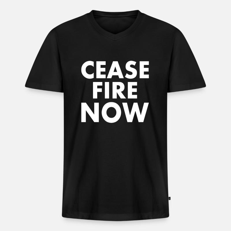 Ceasefire now - Männer Premium Bio T-Shirt mit V-Ausschnitt - Schwarz