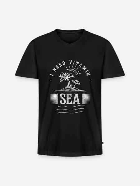 Summer, Sea, Surfing, Sunset - Men's Premium Organic T-shirt with V-neck - black