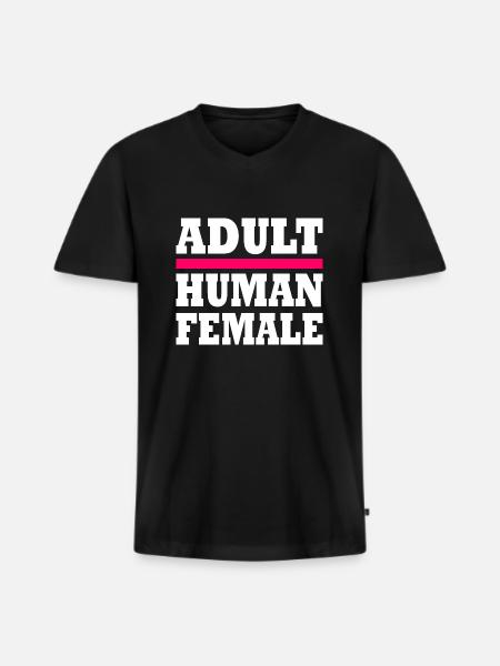 adult human female - Men's Premium Organic T-shirt with V-neck - black