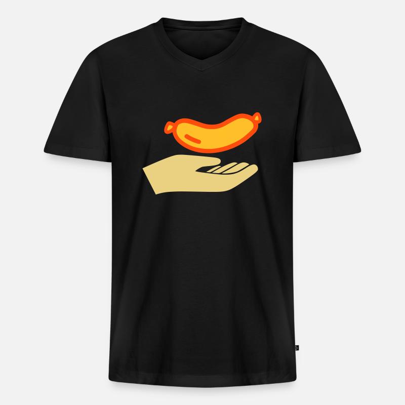 Hand reicht Würstchen - Männer Premium Bio T-Shirt mit V-Ausschnitt - Schwarz