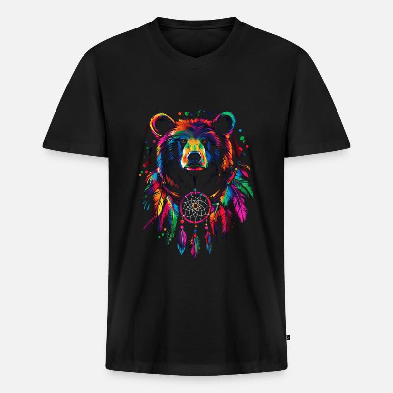 Bär mit Traumfänger - Männer Premium Bio T-Shirt mit V-Ausschnitt - Schwarz