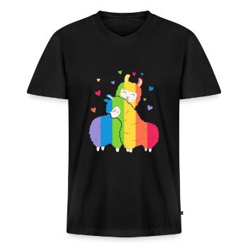 Gay Pride - T-shirt encolure en V Premium bio Homme - noir - Devant - Nico (187cm)