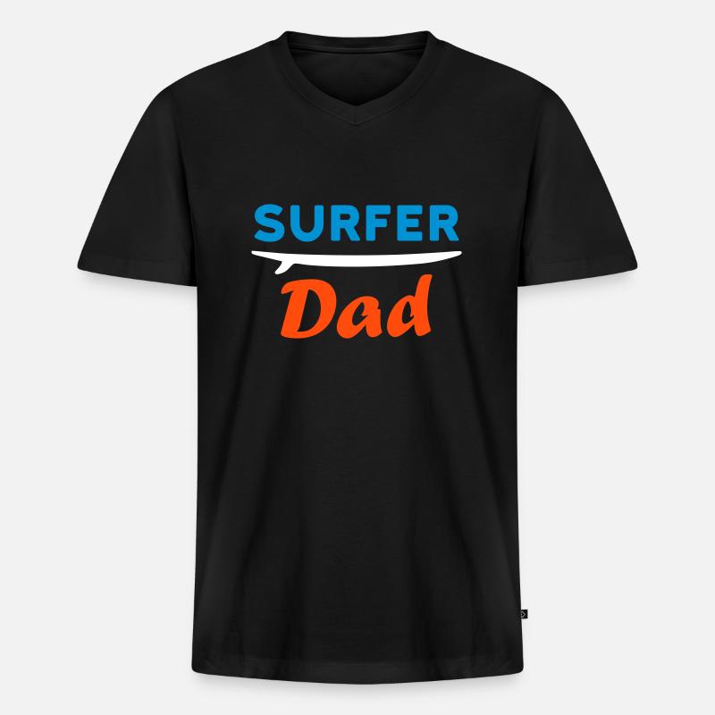 Surfer dad (Surfbrett) - Männer Premium Bio T-Shirt mit V-Ausschnitt - Schwarz