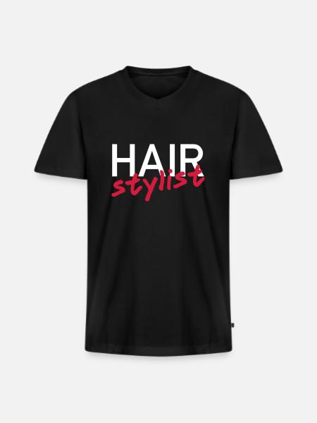 Coiffeur (police oblique) - T-shirt encolure en V Premium bio Homme - noir