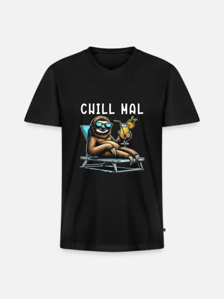 Chillen Faultier - chill mal - Männer Premium Bio T-Shirt mit V-Ausschnitt - Schwarz