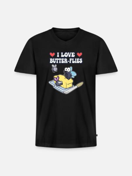 Ich liebe Schmetterlinge - Männer Premium Bio T-Shirt mit V-Ausschnitt - Schwarz