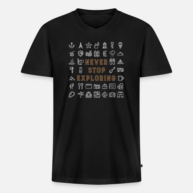 Never Stop Exploring - Männer Premium Bio T-Shirt mit V-Ausschnitt - Schwarz