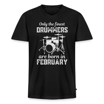 Schlagzeuger Geboren im Februar Geburtstag Schlagzeuger - Männer Premium Bio T-Shirt mit V-Ausschnitt - Schwarz - Vorne - Nico (187cm)