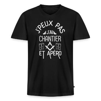 J Peux Pas J Ai Chantier et Apéro - T-shirt encolure en V Premium bio Homme - noir - Devant - Nico (187cm)