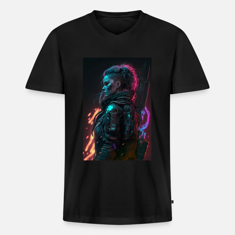 Mädchen aus der Zukunft - Männer Premium Bio T-Shirt mit V-Ausschnitt - Schwarz
