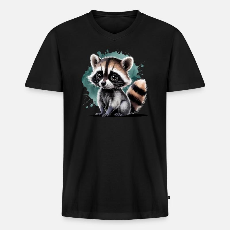 Süßer Waschbär - Männer Premium Bio T-Shirt mit V-Ausschnitt - Schwarz