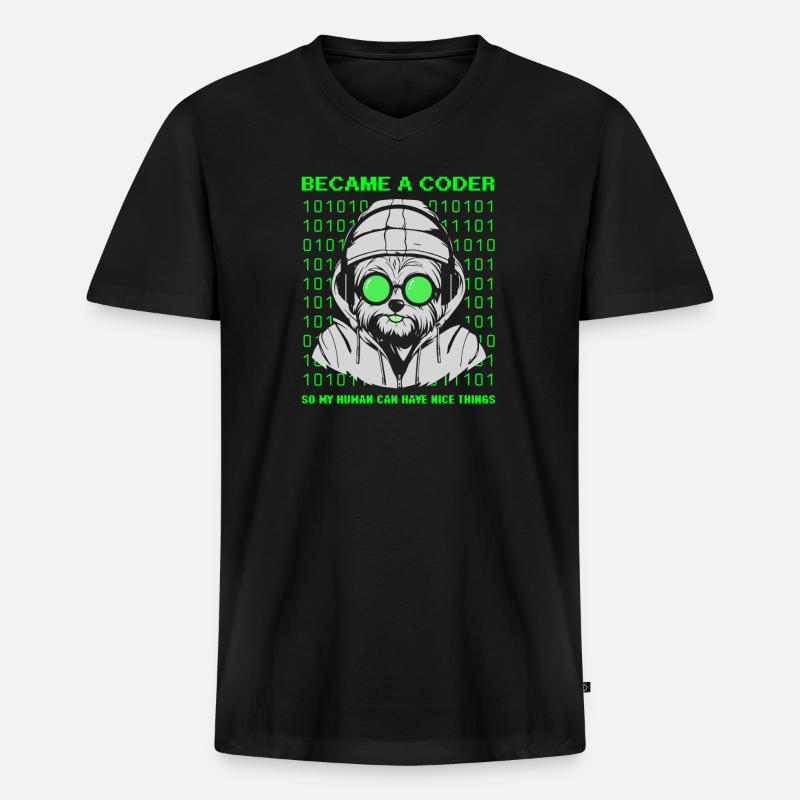Became a Coder – Cyber Dog Binary - Men's Premium Organic T-shirt with V-neck - black