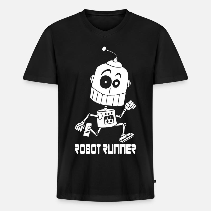 Weißer Laufroboter - Männer Premium Bio T-Shirt mit V-Ausschnitt - Schwarz