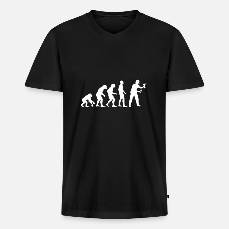 Handwerker Evolution Geschichte Geschenk lustig - Männer Premium Bio T-Shirt mit V-Ausschnitt - Schwarz