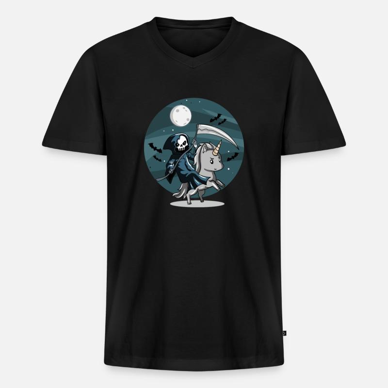 Einhorn-Reaper - Männer Premium Bio T-Shirt mit V-Ausschnitt - Schwarz