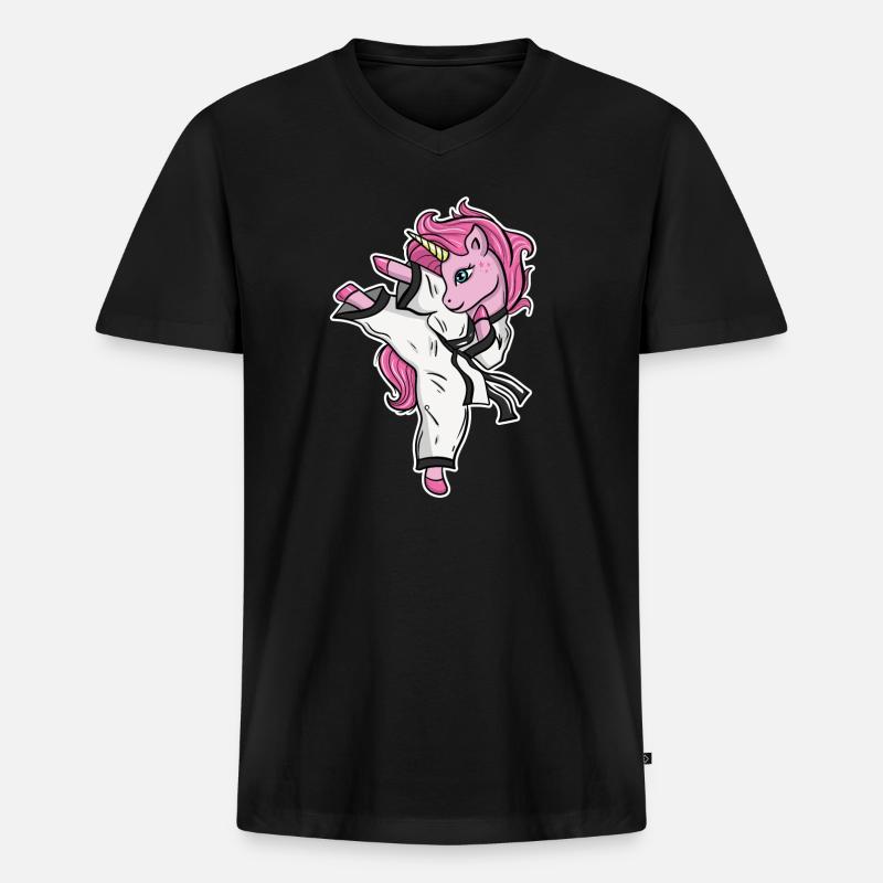 Jiu Jitsu Karate Einhorn - Männer Premium Bio T-Shirt mit V-Ausschnitt - Schwarz