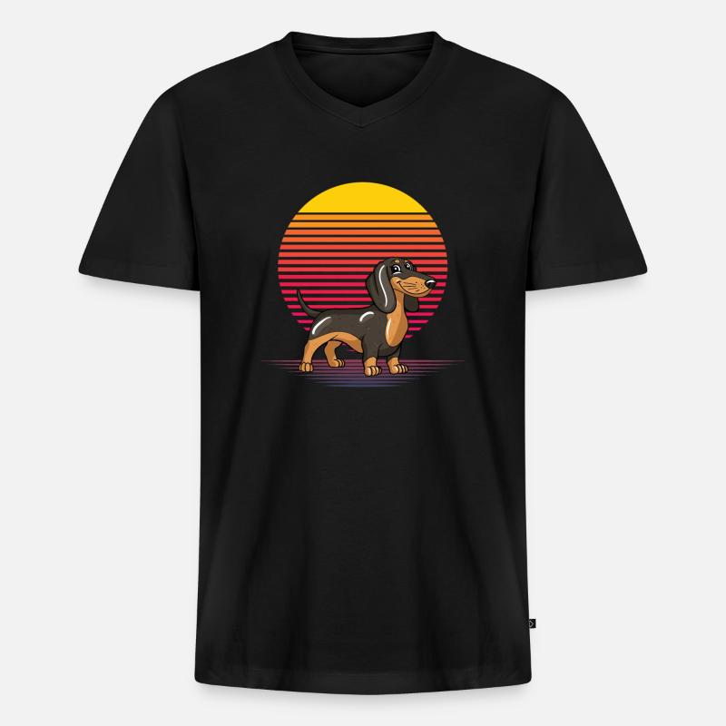 Retro Dackel - Männer Premium Bio T-Shirt mit V-Ausschnitt - Schwarz