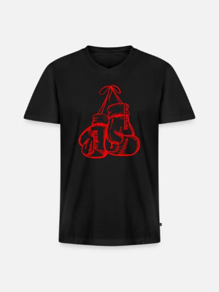 Rote Boxhandschuhe - Männer Premium Bio T-Shirt mit V-Ausschnitt - Schwarz