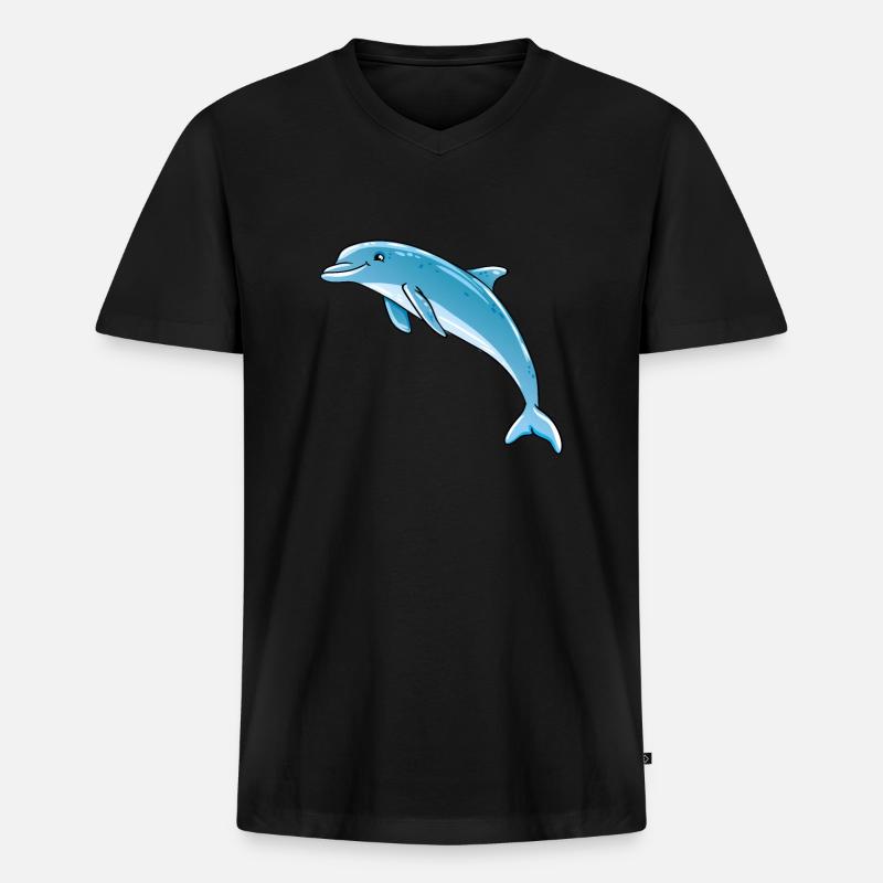 Delfin - Männer Premium Bio T-Shirt mit V-Ausschnitt - Schwarz