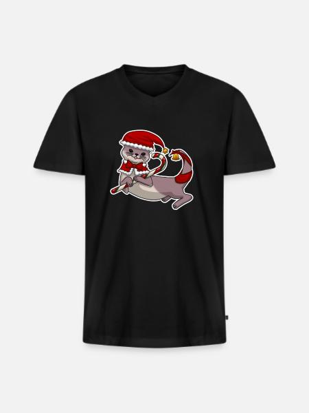 Christmas Otter - Men's Premium Organic T-shirt with V-neck - black