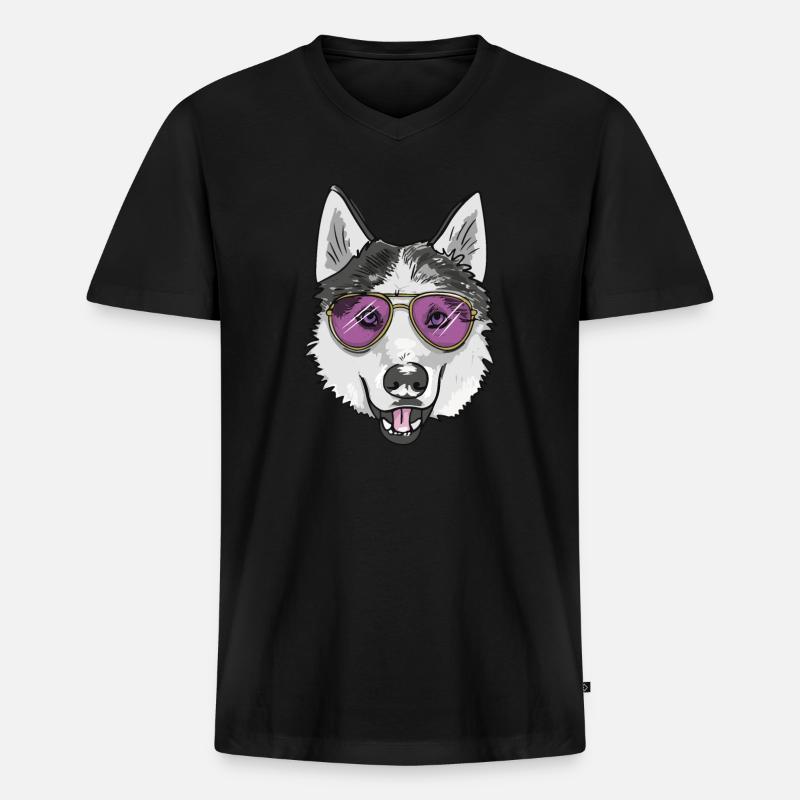 Husky Cool - Männer Premium Bio T-Shirt mit V-Ausschnitt - Schwarz