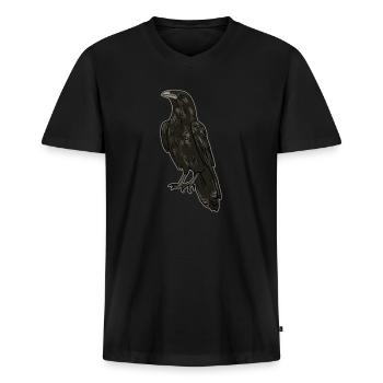 Krähe - Männer Premium Bio T-Shirt mit V-Ausschnitt - Schwarz - Vorne - Nico (187cm)