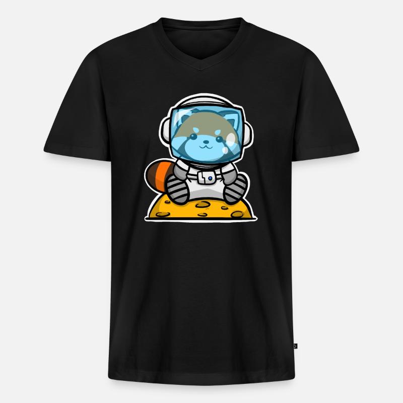 Roter Panda Astronaut - Männer Premium Bio T-Shirt mit V-Ausschnitt - Schwarz