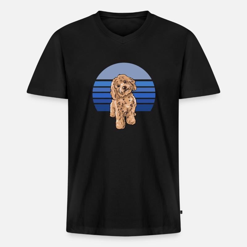 Cockapoo Blau Retro - Männer Premium Bio T-Shirt mit V-Ausschnitt - Schwarz