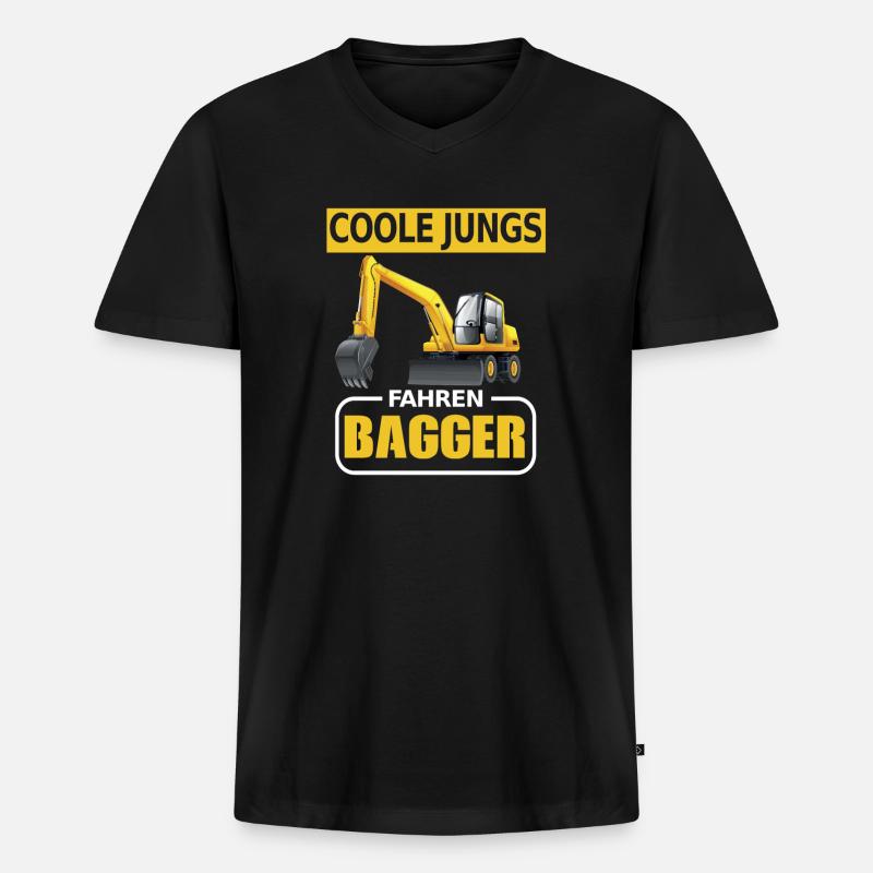Bagger Baustelle Baggern Baggerfahrer Jungs - Männer Premium Bio T-Shirt mit V-Ausschnitt - Schwarz