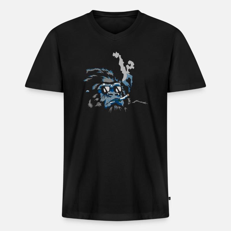 Gorilla mit Zigarette - Männer Premium Bio T-Shirt mit V-Ausschnitt - Schwarz