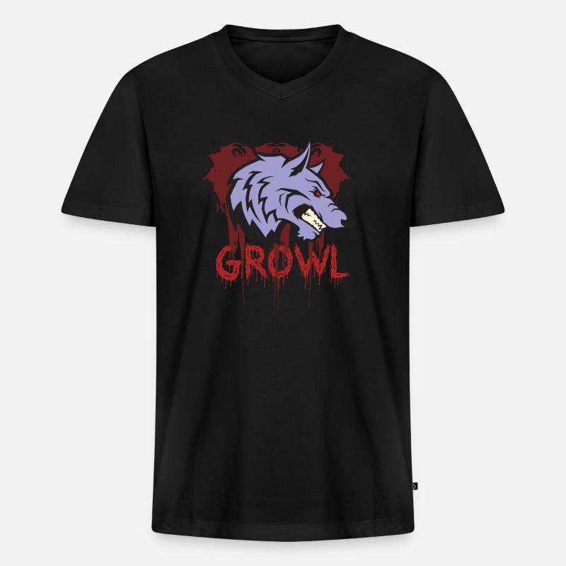 Heulender Wolf - Männer Premium Bio T-Shirt mit V-Ausschnitt - Schwarz