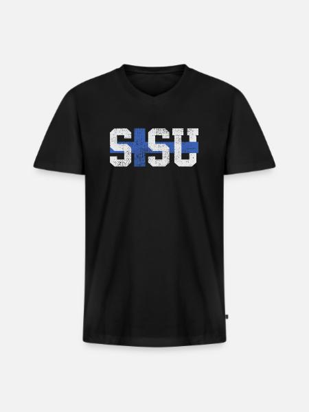 Sisu Finland Finsk Finsk - Premium økologisk T-shirt med V-hals til mænd - sort