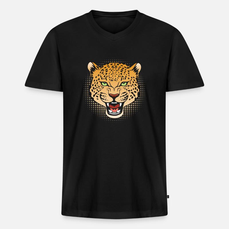 Gepard Leopard - Männer Premium Bio T-Shirt mit V-Ausschnitt - Schwarz