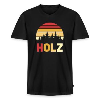 Holz Holz - Männer Premium Bio T-Shirt mit V-Ausschnitt - Schwarz - Vorne - Nico (187cm)