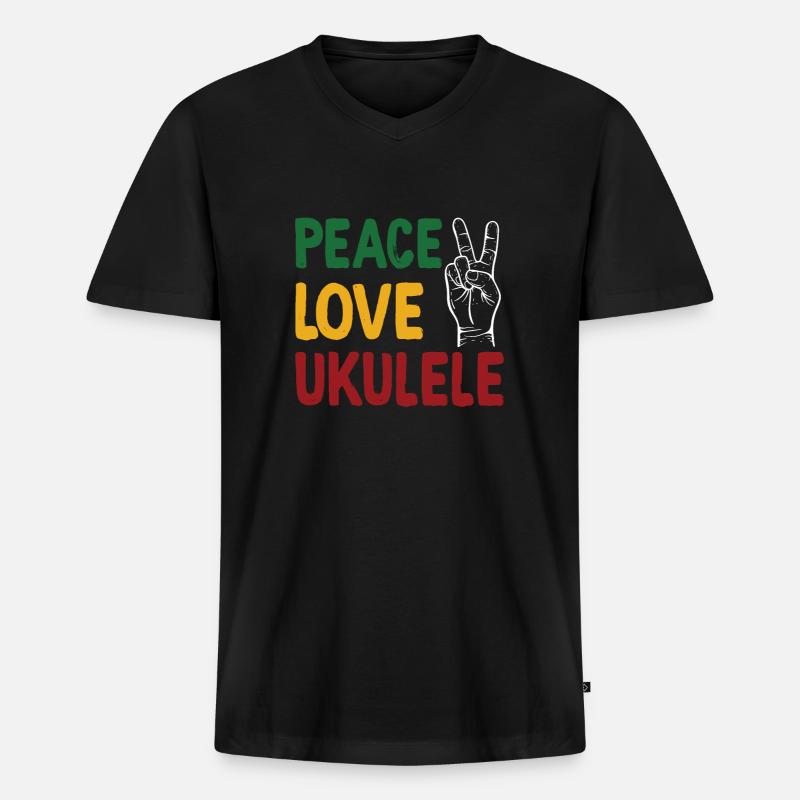 Peace Love Ukulele - Männer Premium Bio T-Shirt mit V-Ausschnitt - Schwarz