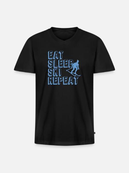 Eat sleep ski repeat - Men's Premium Organic T-shirt with V-neck - black