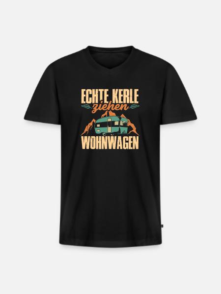 Echte Kerle ziehen Wohnwagen - Männer Premium Bio T-Shirt mit V-Ausschnitt - Schwarz