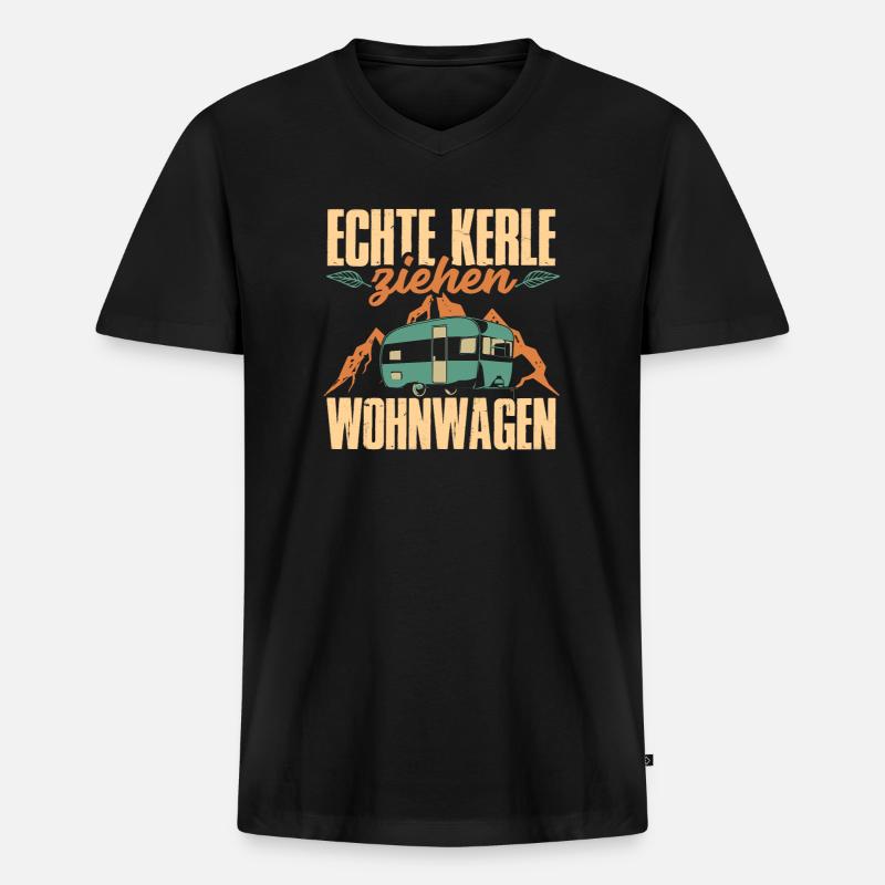 Echte Kerle ziehen Wohnwagen - Männer Premium Bio T-Shirt mit V-Ausschnitt - Schwarz