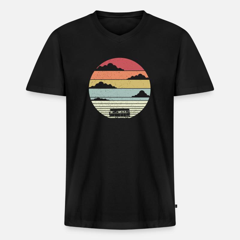Retro Camper - Männer Premium Bio T-Shirt mit V-Ausschnitt - Schwarz