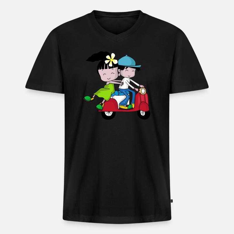 Roller Paar – Reise mit Moped - Männer Premium Bio T-Shirt mit V-Ausschnitt - Schwarz