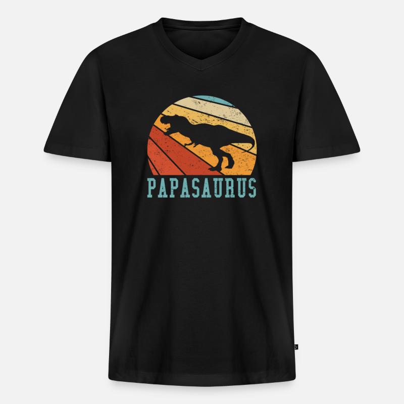 Papasaurus Papa Papi Vater Geschenkidee - Männer Premium Bio T-Shirt mit V-Ausschnitt - Schwarz