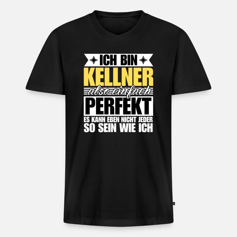 Perfekter Kellner - Männer Premium Bio T-Shirt mit V-Ausschnitt - Schwarz