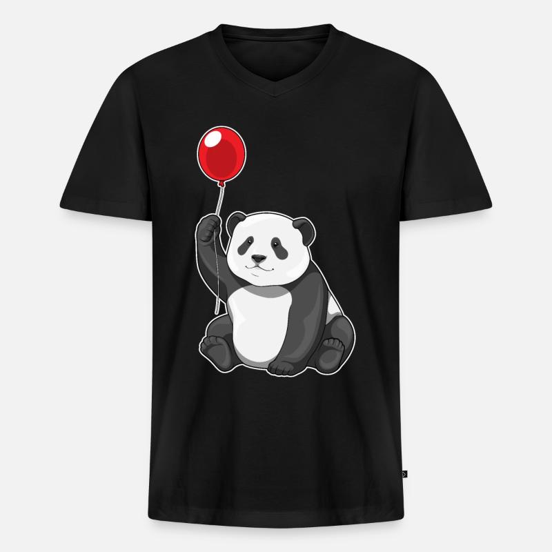 Panda Luftballon - Männer Premium Bio T-Shirt mit V-Ausschnitt - Schwarz