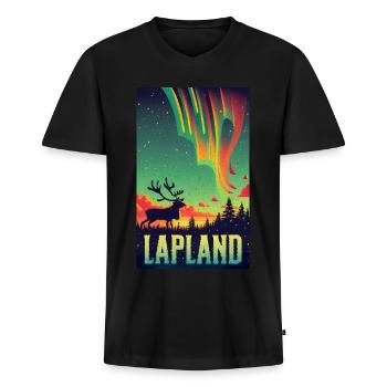Reindeer and Northern Lights in Lapland Finland - Men's Premium Organic T-shirt with V-neck - black - Front - Nico (187cm)